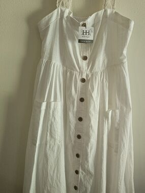 Haute Hippie Ivory Button-Front Peasant Dress. Coastal, Sundress, Farm, Boho